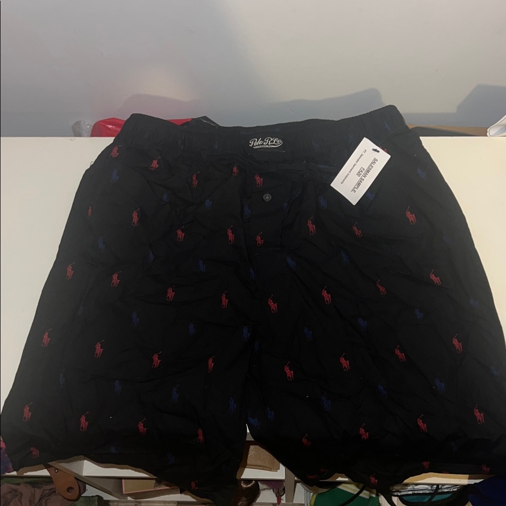 Polo by Ralph Lauren Men's Black Shorts with Red and Blue Accents